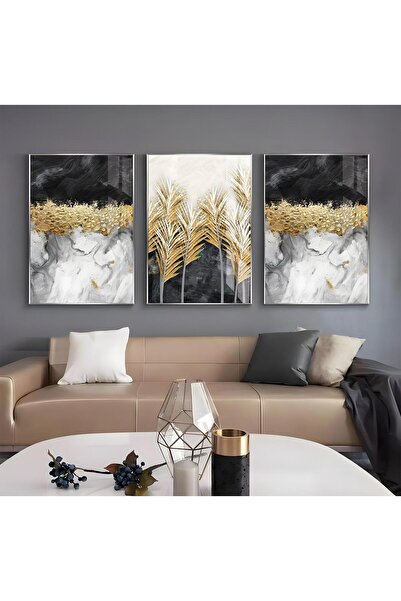 EMYA HOME Tablou din sticlă cu model abstract triplu cu cadru metalic