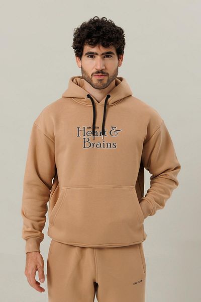 Escetic Light Coffee Fleece Comfortable Fit Thick Winter Men's Tracksuit Set A3138