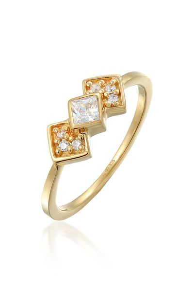 ELLI Ring Ladies Geo Vintage With Zirconia In 925 Sterling Silver Gold Plated