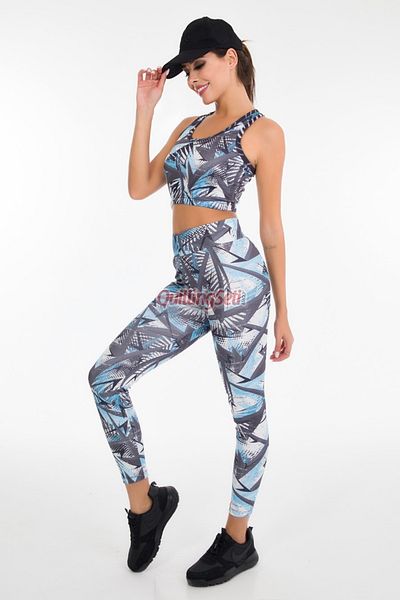 quilling Albastru - gri Culoare modelat Lady 3028 Stretchy și confortabil femeii Lung Leggings Bustier costum de sport
