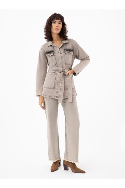 Benin Gray Denim Wide Leg Washable Trousers - Benin