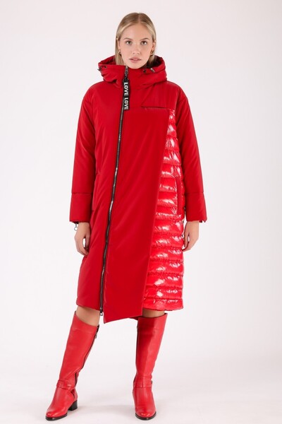 Leather Club Kırmızı Su Geçirmez Fiber Şişme Puffer Kaban