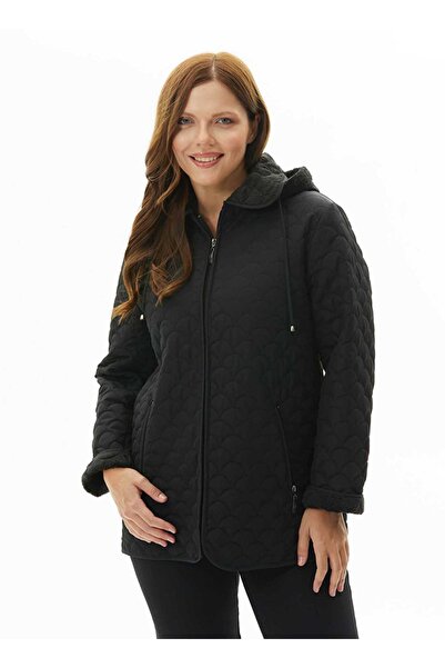 Selen Siyah Kadın Bebe Standart Kapitone Mont 24KSL6114 Beden: 42