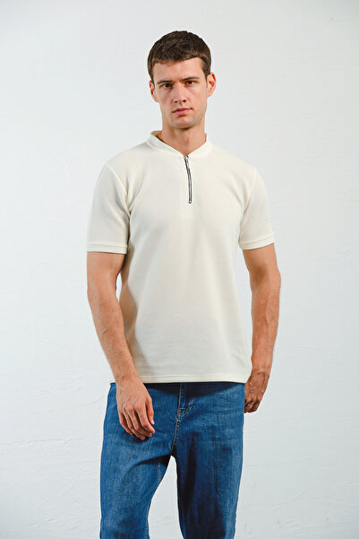 aziso Erkek Slim Fit Yarım Fermuarlı T-shirt