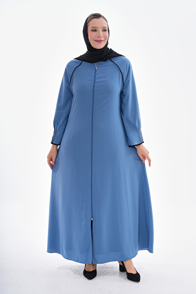 GigiTex Medina Blue Silk Daily Ferace - Με λεπτομέρειες από μαργαριτάρια στους μανίκια και στο περιβάλλον