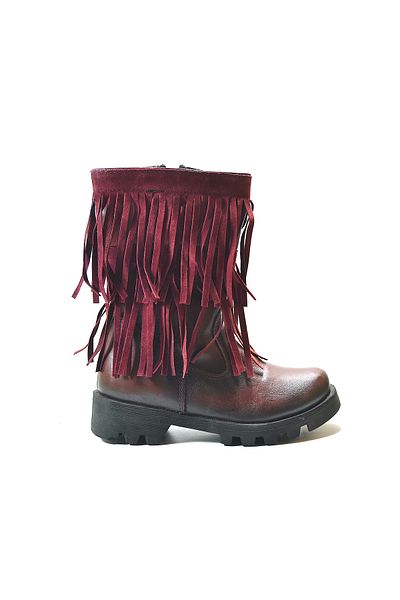 Onlo Ayakkabı Onlo Shoes Pn.810 Genuine Leather Burgundy Zippered Tasseled Girls' Boots