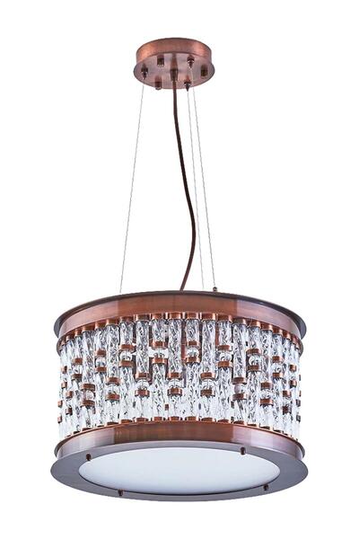 Bahar Aydınlatma Cam Aksesuarlı Sarkıt Avize Bakır Küçük