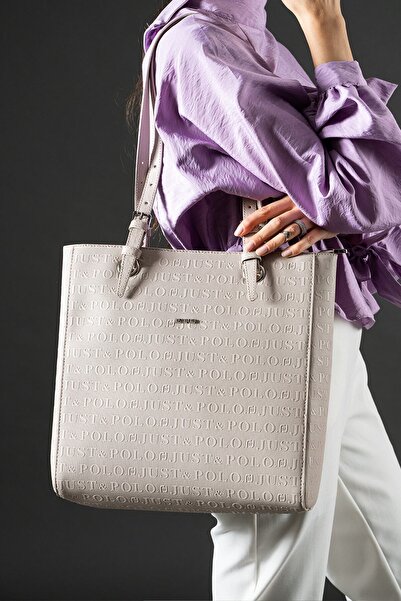 Just Polo حقيبة كتف نسائية كبيرة الحجم منقوشة بلون الحجر - J4067