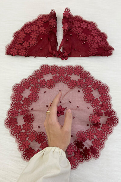 ZEYMERADE منديل عريس وعروس باللون العنابي، منديل عروس وعروس مفصل باللؤلؤ، مند...