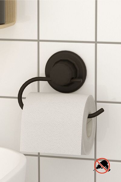 Teknotel No Drilling Screw Drill! - Vacuum Toilet Paper, Black Matte Hanging Dm239