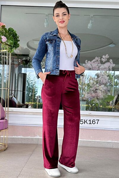 İnce Topuk Elastic Waist Velvet Trousers 5K167