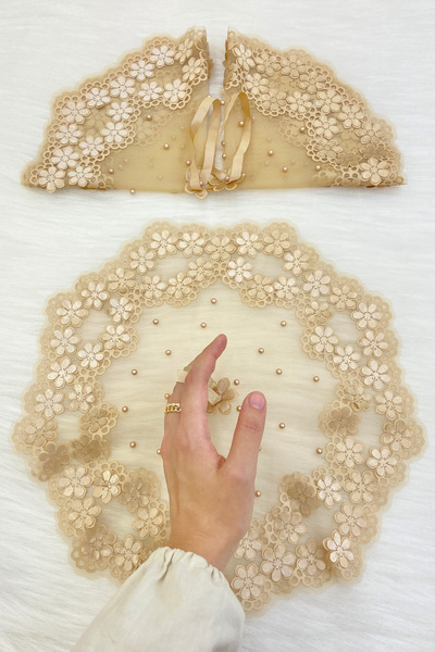 ZEYMERADE Kapuçino Gelin Damat Mendili, İnci Detaylı Düğün Halay Nedime Söz N...