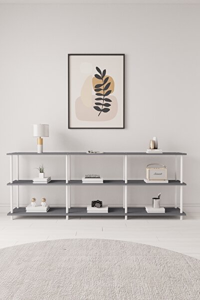Mobitopya Çevir Kur 200 Cm Antrasit Bd Raflı Konsol 200*75*29 Cm