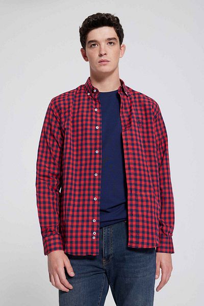 D'S Damat Slim Fit Red Checked Plaid Shirt