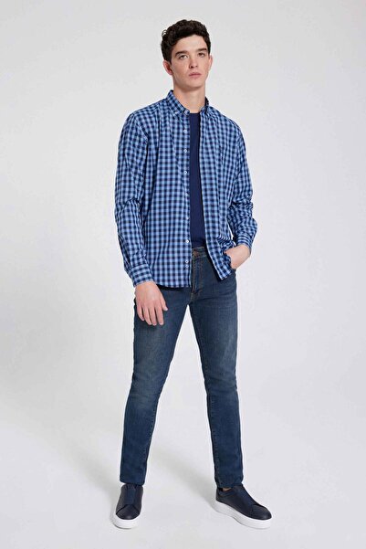 D'S Damat Ds Damat Slim Fit Синя картата сорочка в клітинку