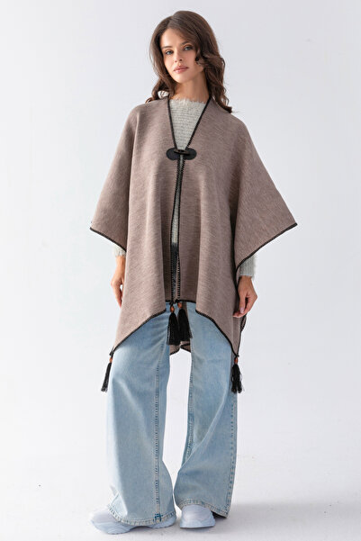 nisaNCa Poncho de damă cu ciucuri negru cu model etnic - elegant, confortabil...