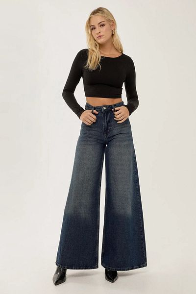 Hiccup Blugi din denim cu picioare largi cu efect de spălare