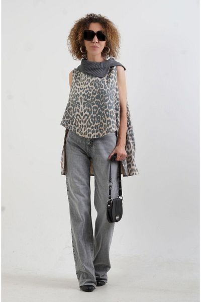 Zelish My Sister Bluză cu detaliu tricotaje cu guler leopard