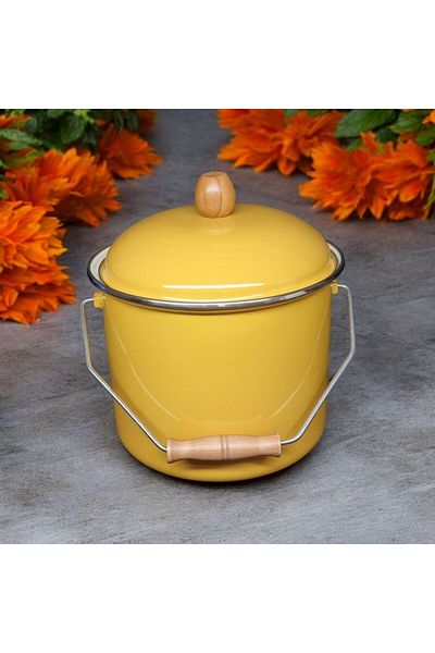 qussine Enameled Copper Yogurt Pot Pulses Storage Pot Potato Onion Bucket 20cm 5lt Yellow