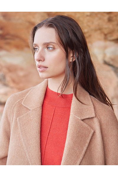 Kayra Palton cu mâneci raglan din lână premium Camel