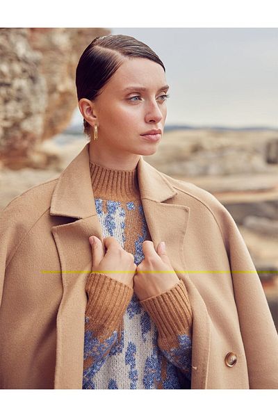 Kayra Palton cu curea cu aspect de piele intoarsa de camel