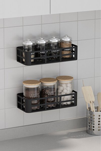 Trend Maison Yapışkanlı Mutfak Rafı 2 li Set Plastik Mutfak Düzenleyici Siyah...