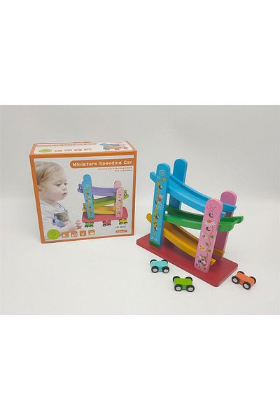 FUNFY FYWTCB001 Wooden Ramp Race Track Cars Game | With 3 Mini Cars | Multicolor | Material : Wood
