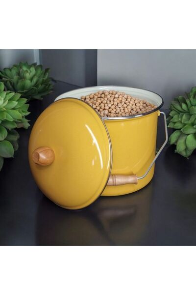 qussine Enameled Copper Yogurt Pot Pulses Storage Pot Potato Onion Bucket 20cm 5lt Yellow