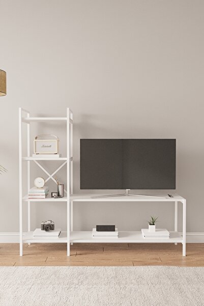Mobitopya Nilamu Beyaz Tv Ünitesi | Açık Raflı Tv Sehpası Ve Çok Amaçlı Düzen...