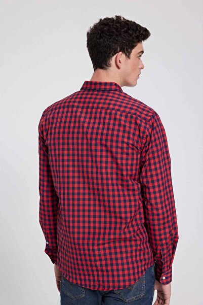 D'S Damat Slim Fit Red Checked Plaid Shirt