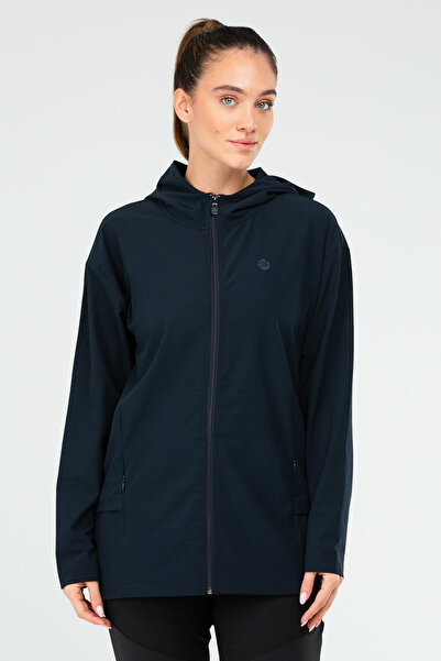 speedlife Navy Blue Regular Fit Plain Hooded Women's Tunic - Sc1109