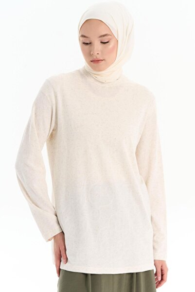 Tuğba Sıfır Yaka Örme Bluz - Bej