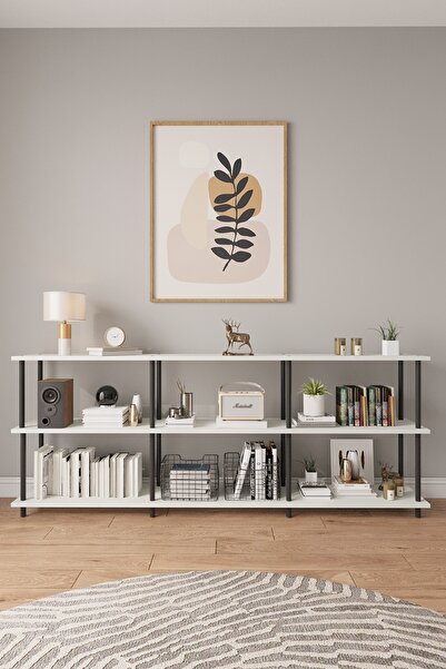 Mobitopya Çevir Kur 200 Cm Beyaz Raflı Konsol 200*75*29 Cm