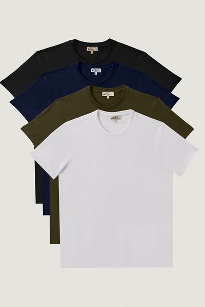 AC&Co / Altınyıldız Classics Ανδρικό μπλουζάκι με λαιμόκοψη με λεπτή εφαρμογή - Λευκό, Μαύρο, Ναυτικό, Χακί 100% βαμβάκι 4 πακέτο