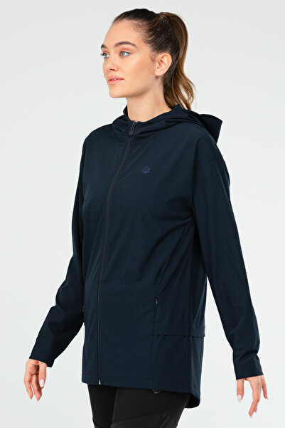 speedlife Navy Blue Regular Fit Plain Hooded Women's Tunic - Sc1109