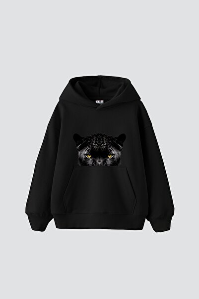 Bak Moda Crni panter oči Štampano Oversize kroj unisex premium crna kapuljača