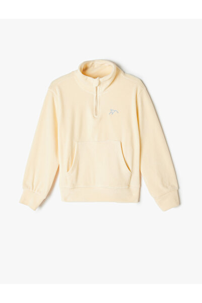 Koton Kadife Sweatshirt Dik Yaka Yarım Fermuarlı Uzun Kollu