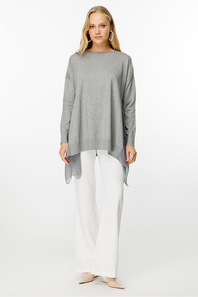 Ghisa Gray Knitwear Tunic - Chiffon Detailed