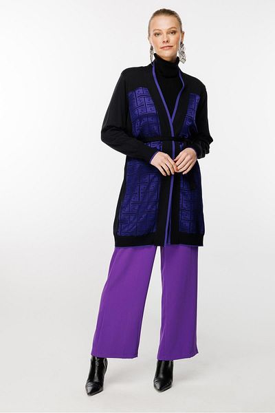 Ghisa Purple Black Knitwear Cardigan