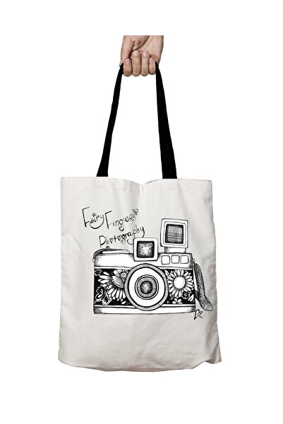 ART HEDİYE Fairy Fingers Photography Camera Washable School Shoulder Bag with Black Handles