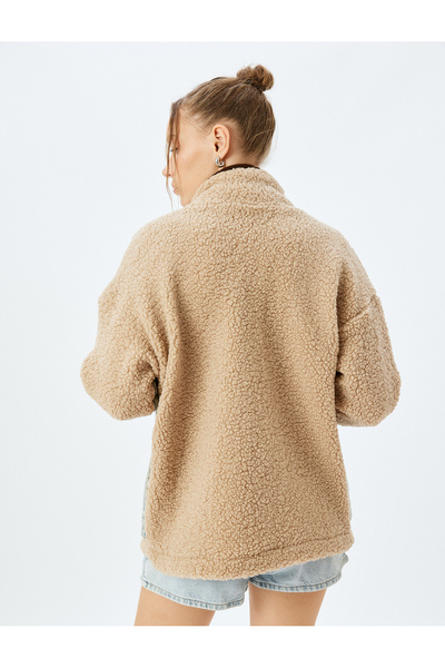 Koton Jachetă de pluș cu guler cu nasturi, cu buzunare, țesătură din denim