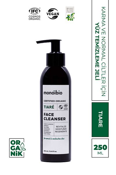 Monoibio Tiare Organic Facial Cleansing Gel for Normal Combination Skin - Suitable for All Skin 250 ml