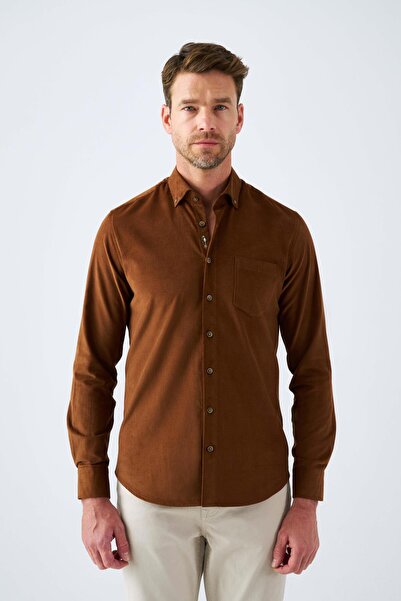 Paşahan 100% Cotton Comfort Fit Men's Shirt with Velvet Embroidery Detail Poc...