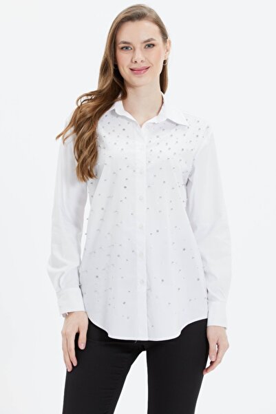 Selen Giyim Gömlek Yaka Önü Taşlı Uzun Kol Bluz