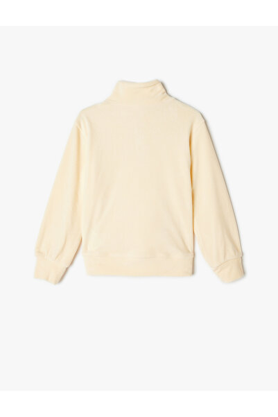 Koton Kadife Sweatshirt Dik Yaka Yarım Fermuarlı Uzun Kollu