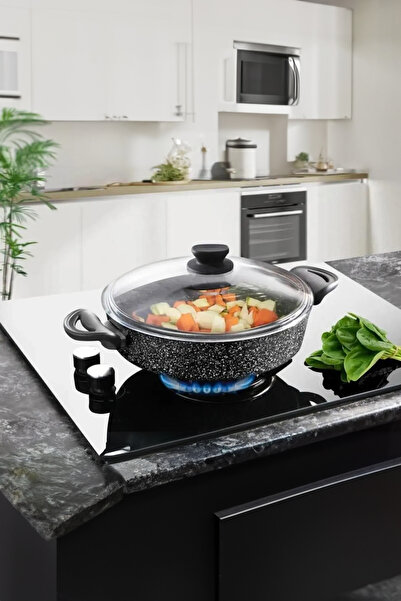 LAVONNI Di̇ez 24 cm Granite Black Flat Pot