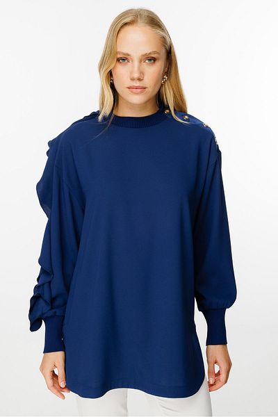 Ghisa Navy Blue Tunic - Sleeve Detailed