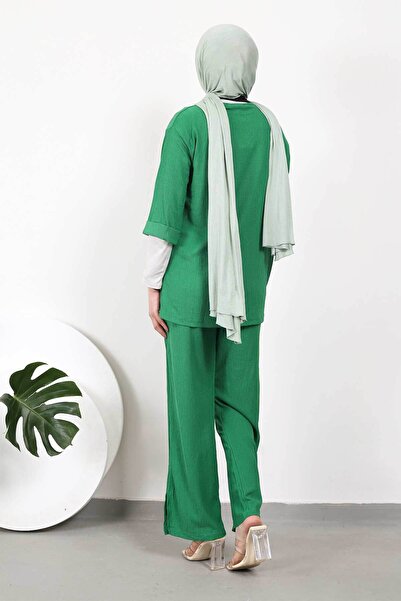 İmajButik Green Wrap Suit with Gathered Necklace