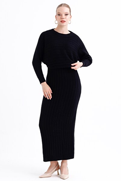 MD trend Жіночий плетений светр та подвійна сукня з V-подібним вирізом на бретелях з подвійним трикотажним набором