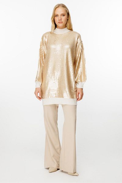 Ghisa Ecru Color Sequined Knitted Tunic